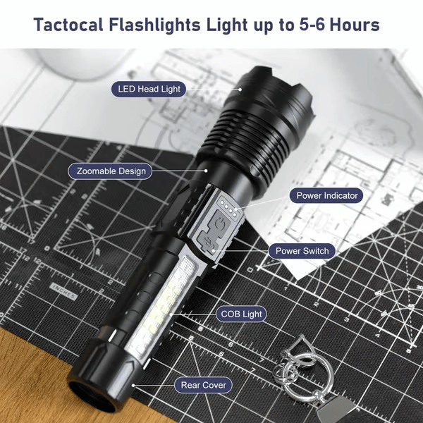 💥 Illuminazione outdoor: torcia LED laser bianca con luce laterale COB di avviso e lavoro