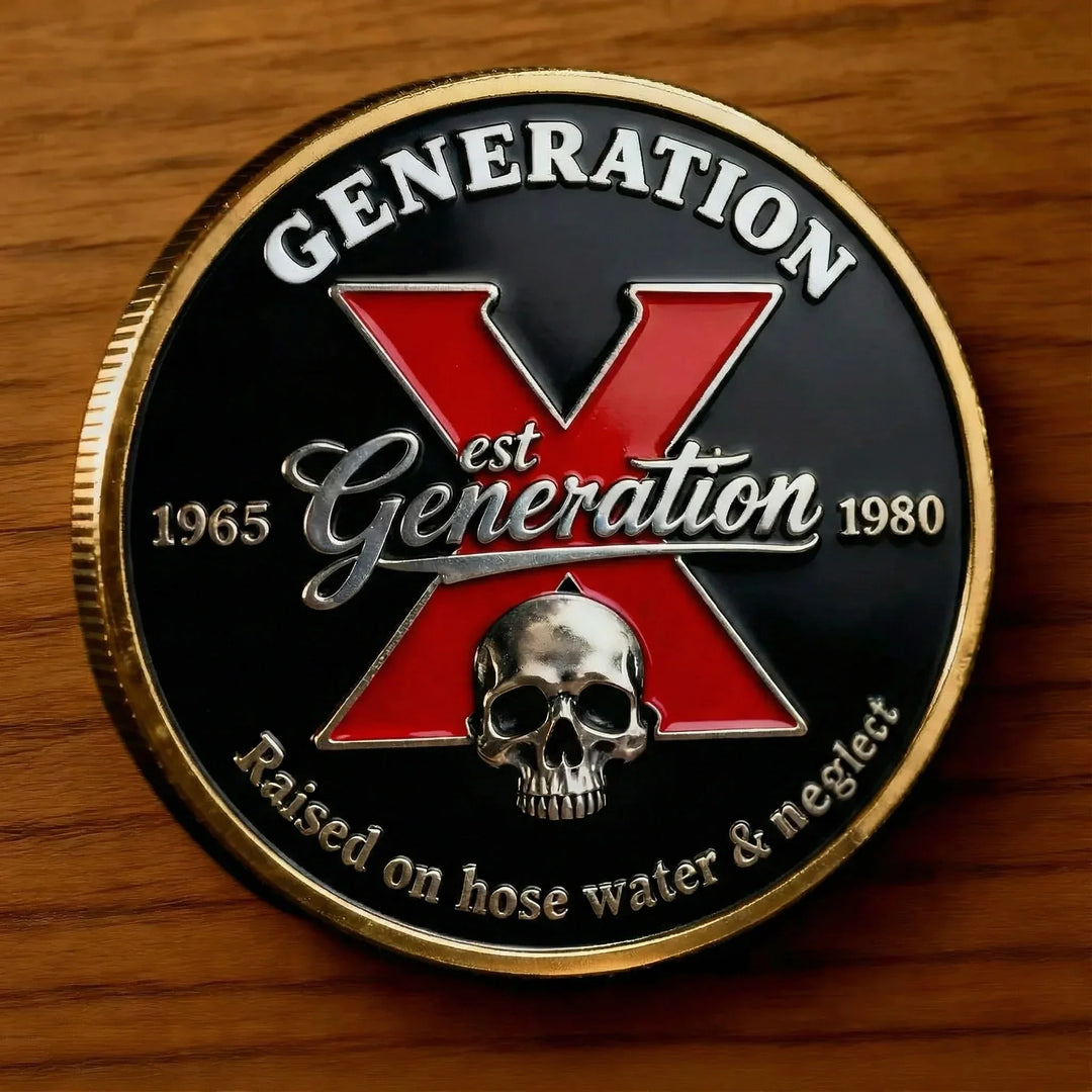 Gen X Sammlermünze mit 3D-Relief | Schwarz-Gold Design | Dekoratives Erinnerungsstück