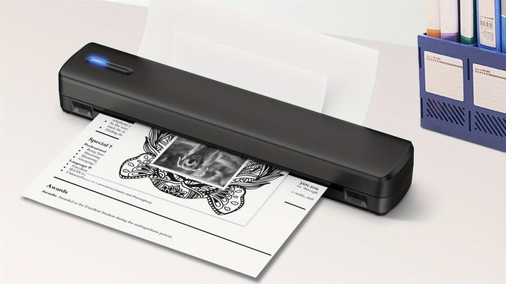 Mobiler Thermodrucker A4 | Tragbarer Drucker ohne Tinte mit Bluetooth, USB-Anschluss und Smartphone-Kompatibilität für unterwegs
