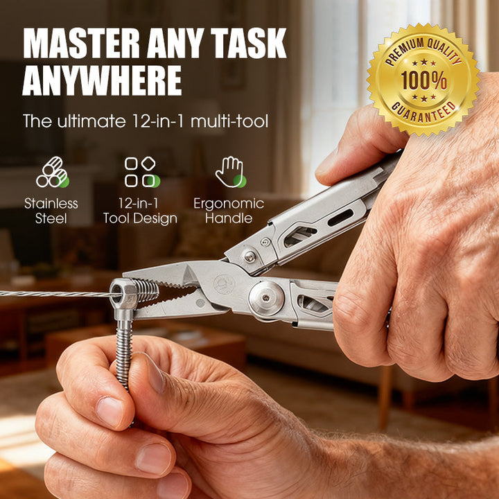Multitool pliable 12-en-1 avec pince | compact pour quotidien, maison et extérieur | acier inoxydable 3Cr13, résistant à la rouille | verrouillable