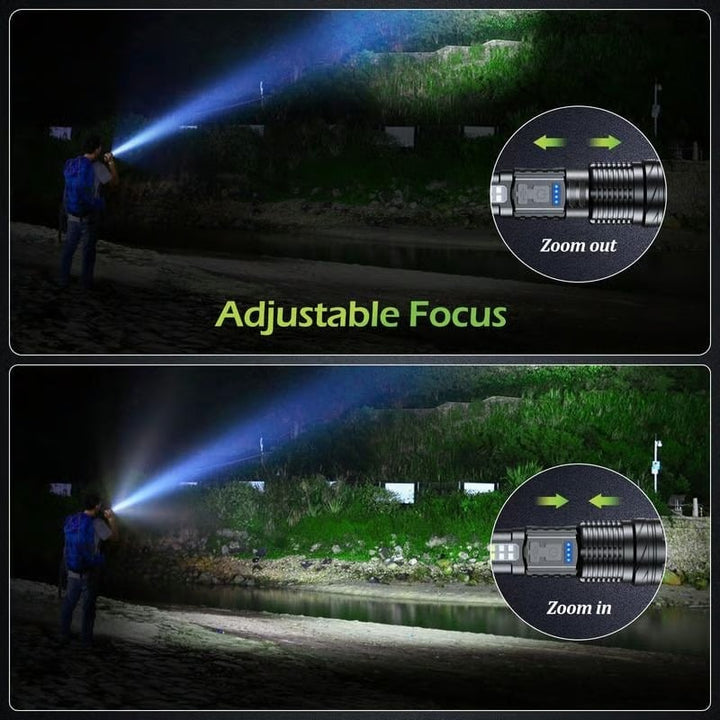 💥 Illuminazione outdoor: torcia LED laser bianca con luce laterale COB di avviso e lavoro
