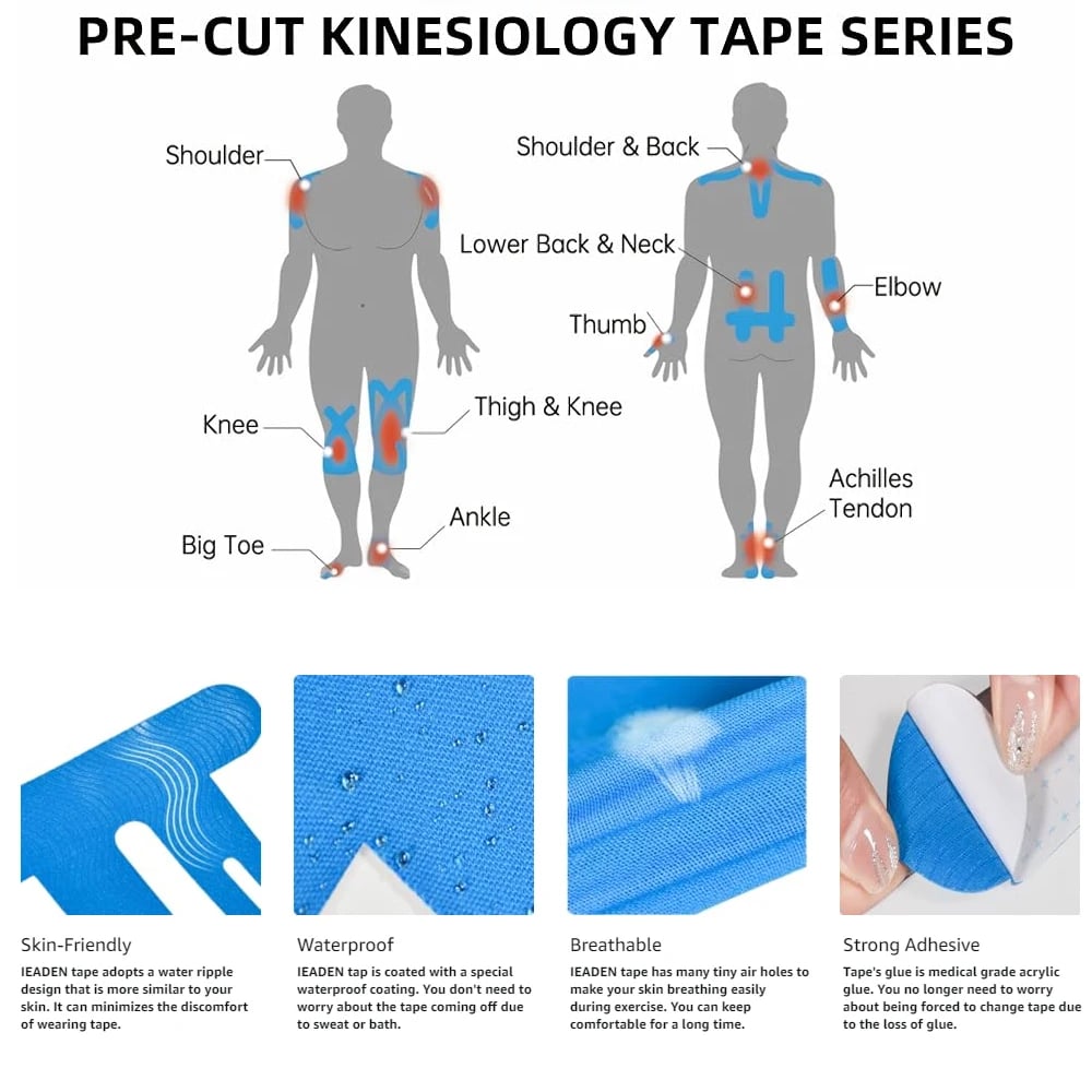 Vorge­schnittene Kinesio-Tapes fürs Knie | 150% dehnbar &amp; rutschfest | Atmungsaktive Baumwolle, stabilisierend im Alltag &amp; Sport