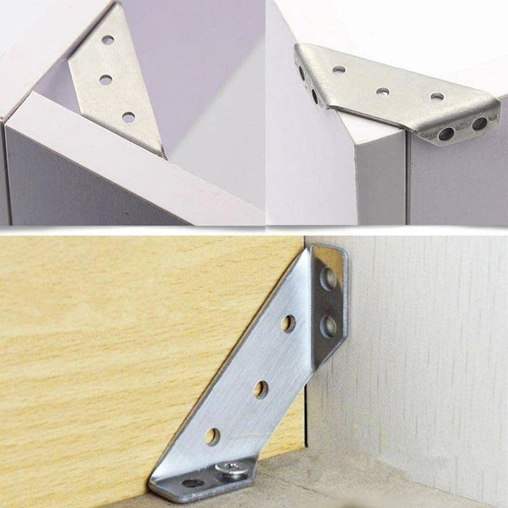 Edelstahl Möbelwinkel zur Verstärkung wackeliger Möbel – IronCoreEdge | Gebürstete Oberfläche, abgerundete Kanten | Universal für Holz &amp; Metall