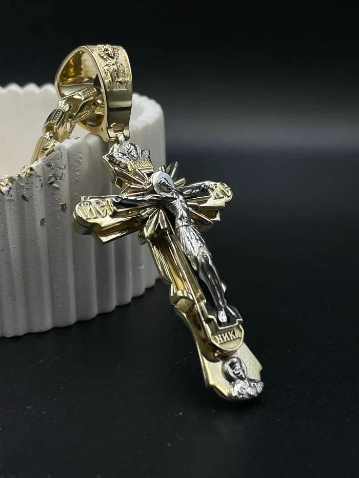 Pendentif croix dorée avec chaîne | design croix orthodoxe | boîte cadeau incluse | symbole de foi et de proximité au quotidien