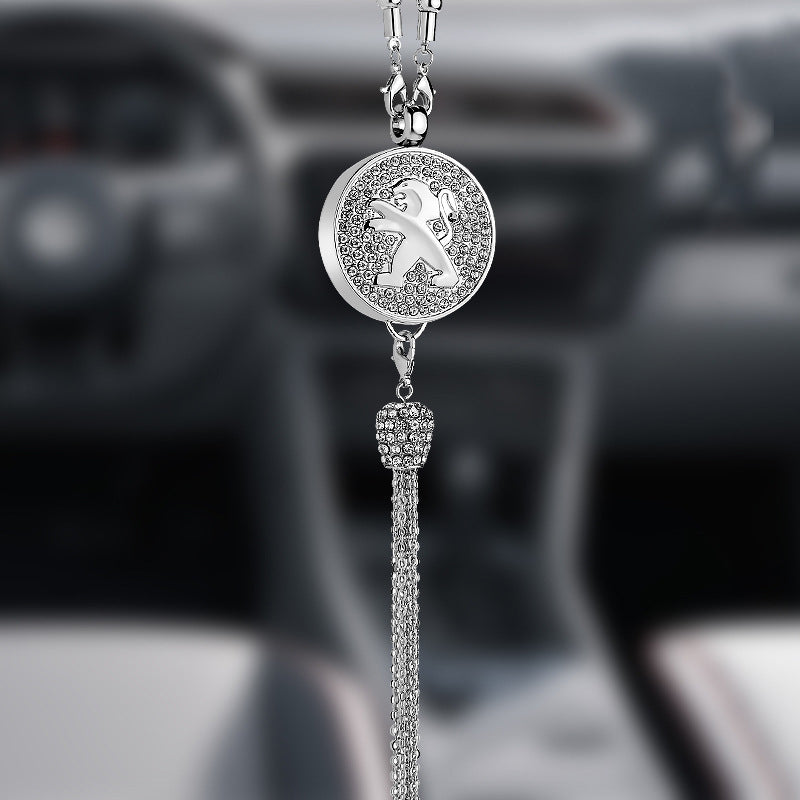 Ciondolo per specchietto retrovisore auto con cristallo | Lega di zinco e strass | Decorazione scintillante con ciondolo profumato, idea regalo