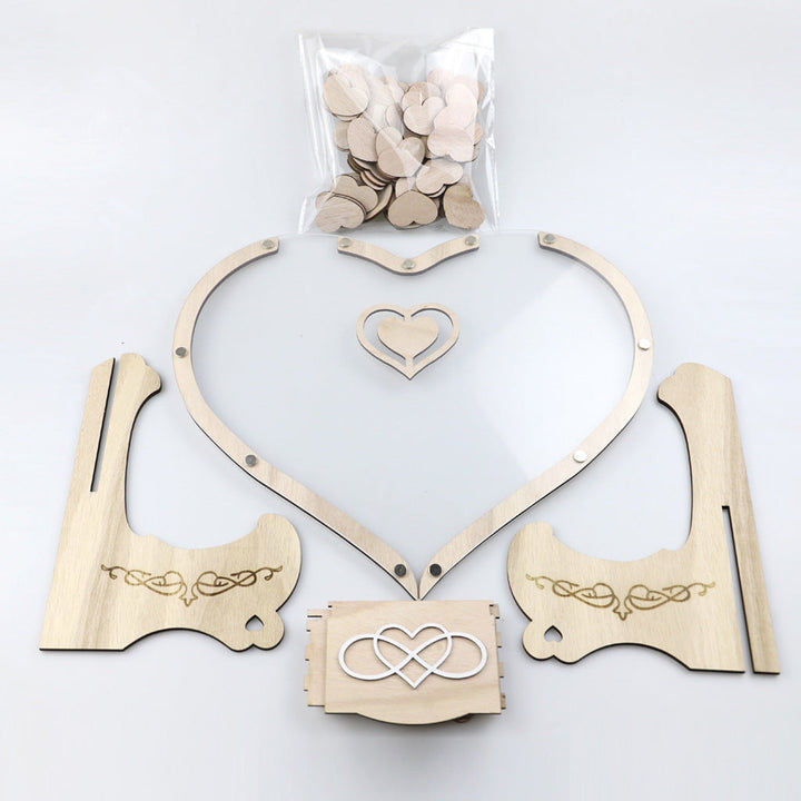 Libro degli ospiti per matrimoni a forma di cuore con cornice | decorazione ricordo con circa 80 cuori in legno | include supporto | 32×38×16 cm