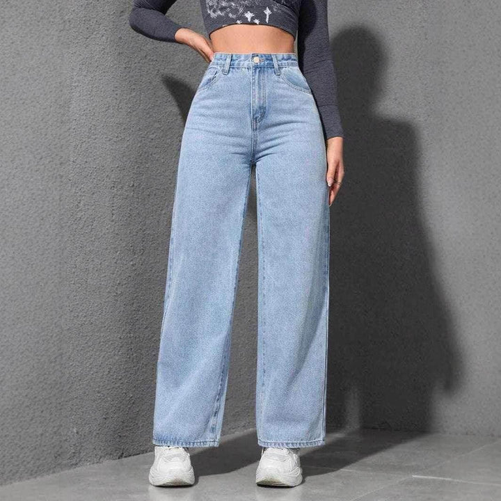 Damen Wide Leg Jeans mit Hoher Taille | Locker Geschnittene Straight Leg Denim Hose | Lässige Freizeit Jeans