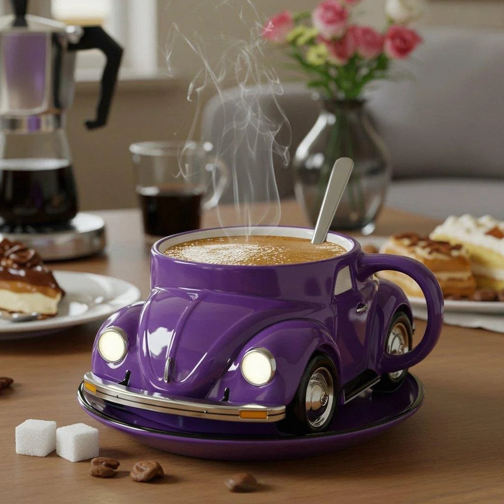 retro ceramic coffee cup in beetle design | hand-painted, detailed &amp; colorful | 325 ml for coffee &amp; tea | gift idea