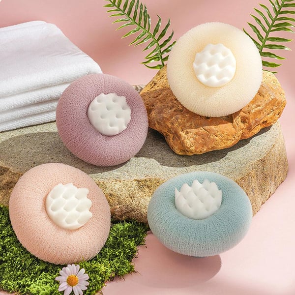 GlowVive Peelingbürste für Dusche – ultra-feine Fasern &amp; Massage-Noppen | Ringgriff + Saugnapf zum Trocknen | 1+1 Set