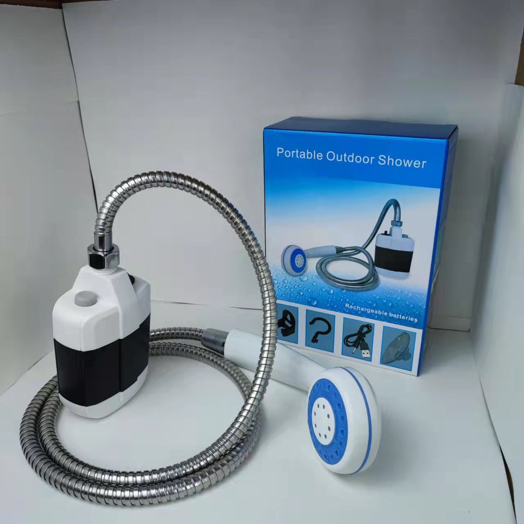 Kompakte Campingdusche mit Akku &amp; 1-Knopf-Bedienung | 4–5 L/min Wasserfluss | USB-aufladbar 2200 mAh | Für Camping, Auto &amp; Haustiere
