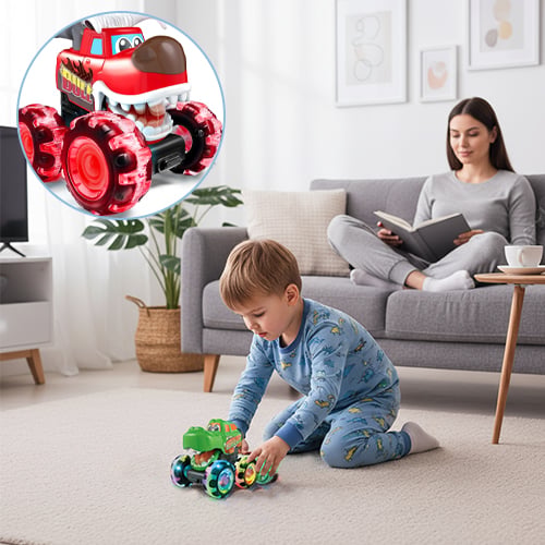LED Stunt-Auto im Hai-Design | 360° Drehungen &amp; Leuchtende Räder | Robustes Spielzeugauto für Kinder