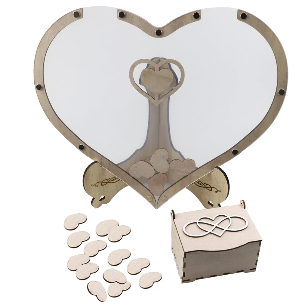 Libro degli ospiti per matrimoni a forma di cuore con cornice | decorazione ricordo con circa 80 cuori in legno | include supporto | 32×38×16 cm