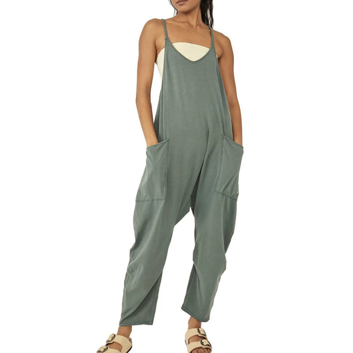 Damen Jumpsuit V-Ausschnitt mit Taschen | Lockerer, leichter Overall einfarbig | Alltag, Urlaub &amp; City | Gr. S–4XL
