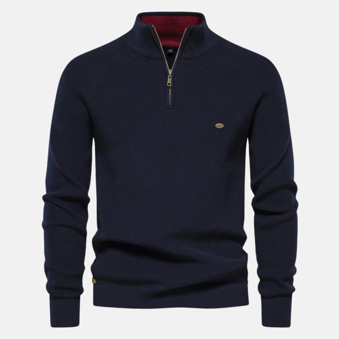 Herren Troyer Strickpullover mit Stehkragen | Warmer Pullover mit halbem Reißverschluss, langen Ärmeln und bequemer Regular-Fit-Passform