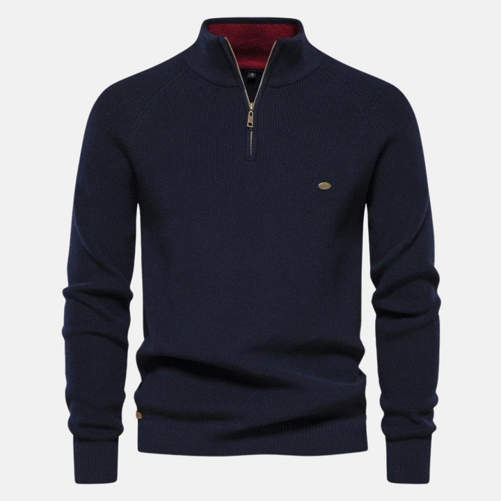 Herren Troyer Strickpullover mit Stehkragen | Warmer Pullover mit halbem Reißverschluss, langen Ärmeln und bequemer Regular-Fit-Passform