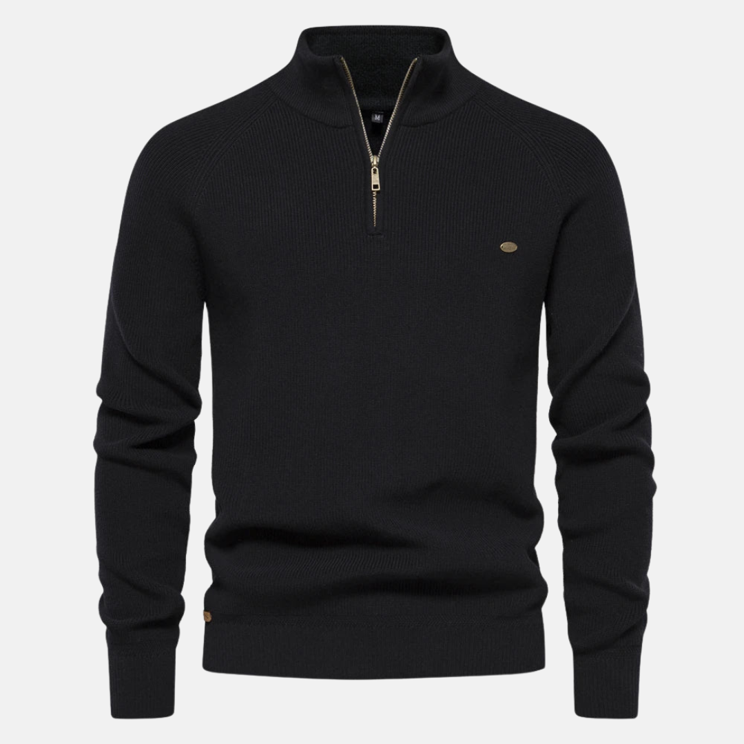 Herren Troyer Strickpullover mit Stehkragen | Warmer Pullover mit halbem Reißverschluss, langen Ärmeln und bequemer Regular-Fit-Passform