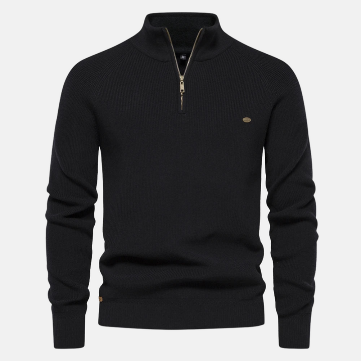 Herren Troyer Strickpullover mit Stehkragen | Warmer Pullover mit halbem Reißverschluss, langen Ärmeln und bequemer Regular-Fit-Passform