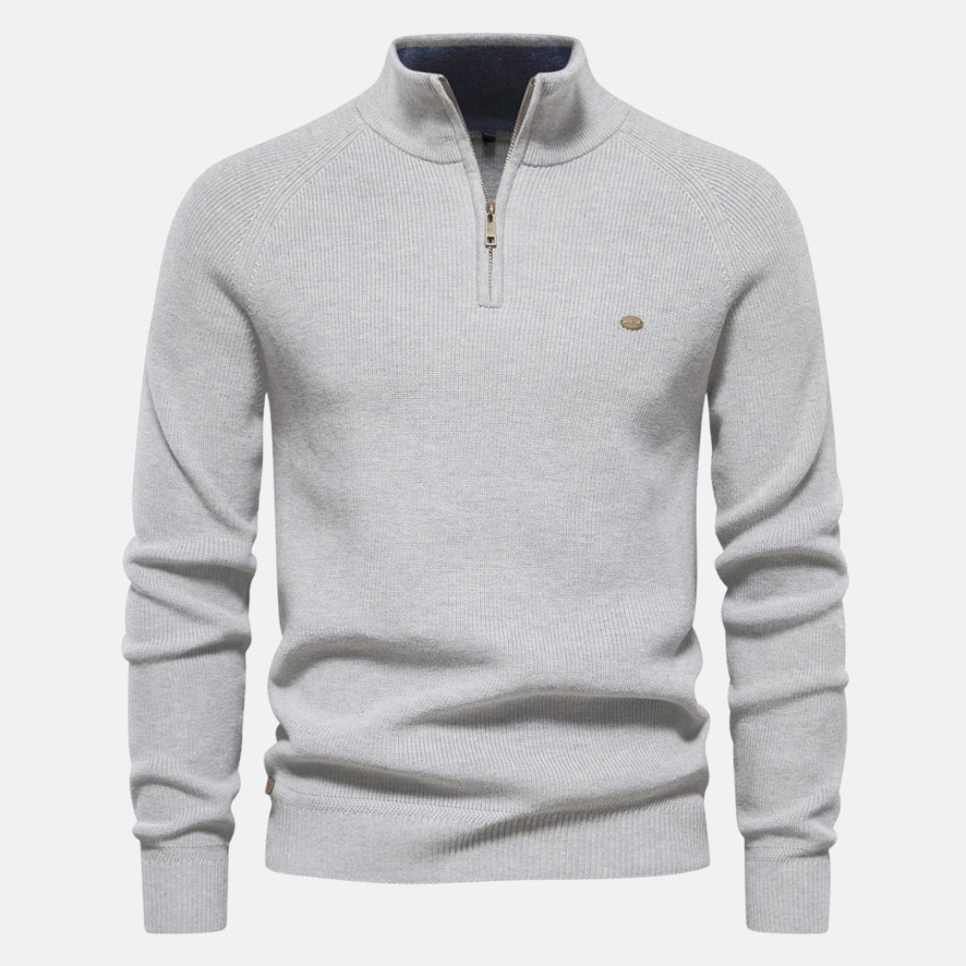 Herren Troyer Strickpullover mit Stehkragen | Warmer Pullover mit halbem Reißverschluss, langen Ärmeln und bequemer Regular-Fit-Passform