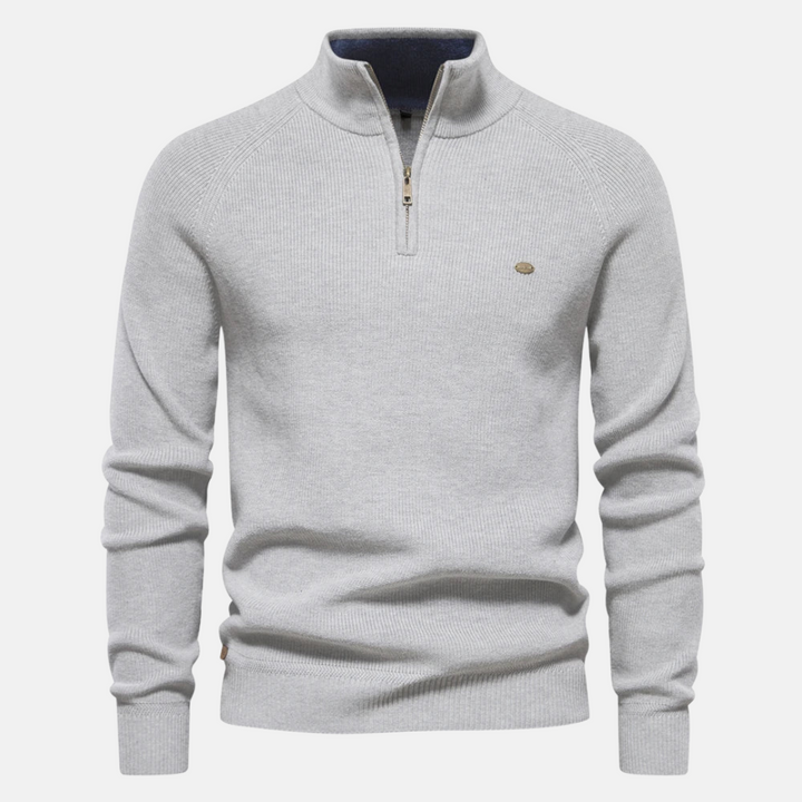 Herren Troyer Strickpullover mit Stehkragen | Warmer Pullover mit halbem Reißverschluss, langen Ärmeln und bequemer Regular-Fit-Passform