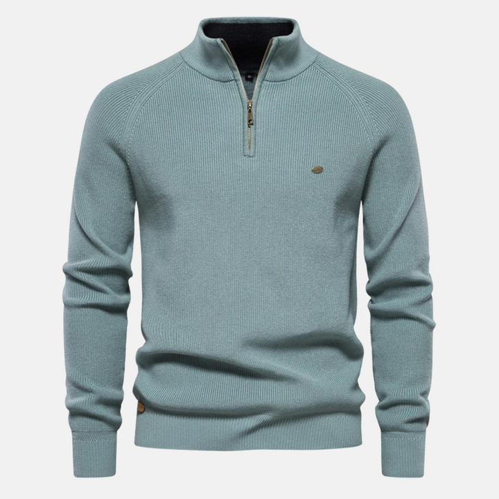 Herren Troyer Strickpullover mit Stehkragen | Warmer Pullover mit halbem Reißverschluss, langen Ärmeln und bequemer Regular-Fit-Passform