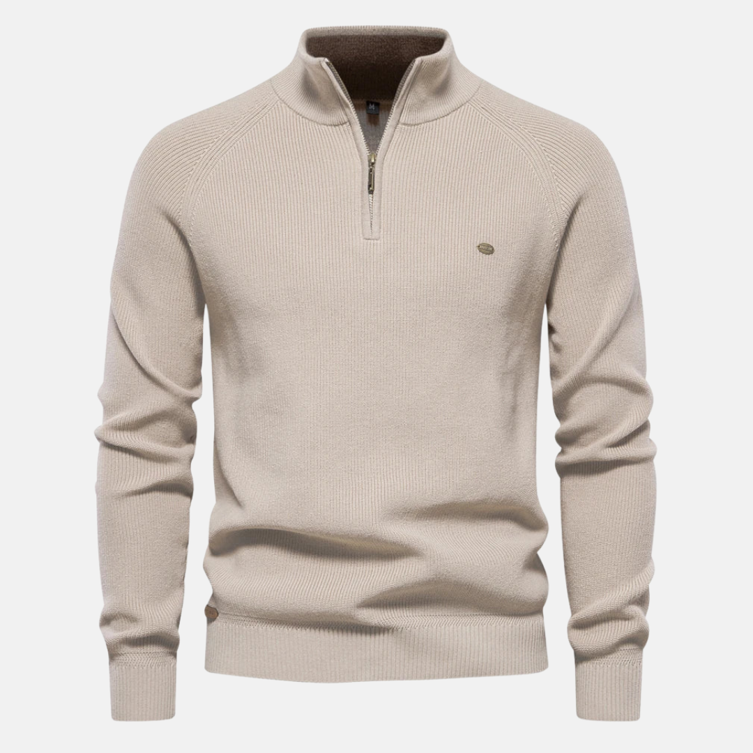 Herren Troyer Strickpullover mit Stehkragen | Warmer Pullover mit halbem Reißverschluss, langen Ärmeln und bequemer Regular-Fit-Passform