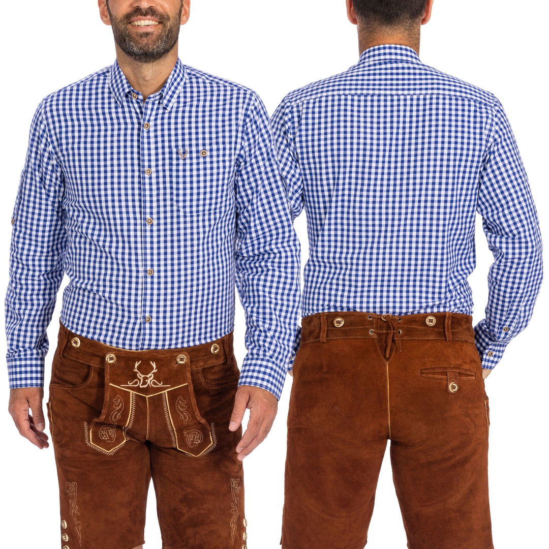 Trachtenhemd Herren | Blau kariertes Hemd für Lederhosen, Oktoberfest und traditionelle Trachten-Outfits