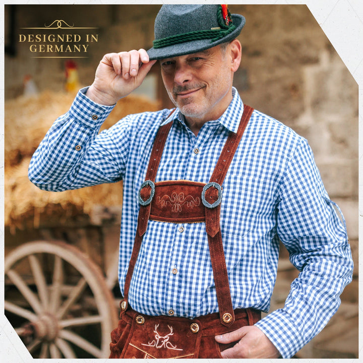 Trachtenhemd Herren | Blau kariertes Hemd für Lederhosen, Oktoberfest und traditionelle Trachten-Outfits