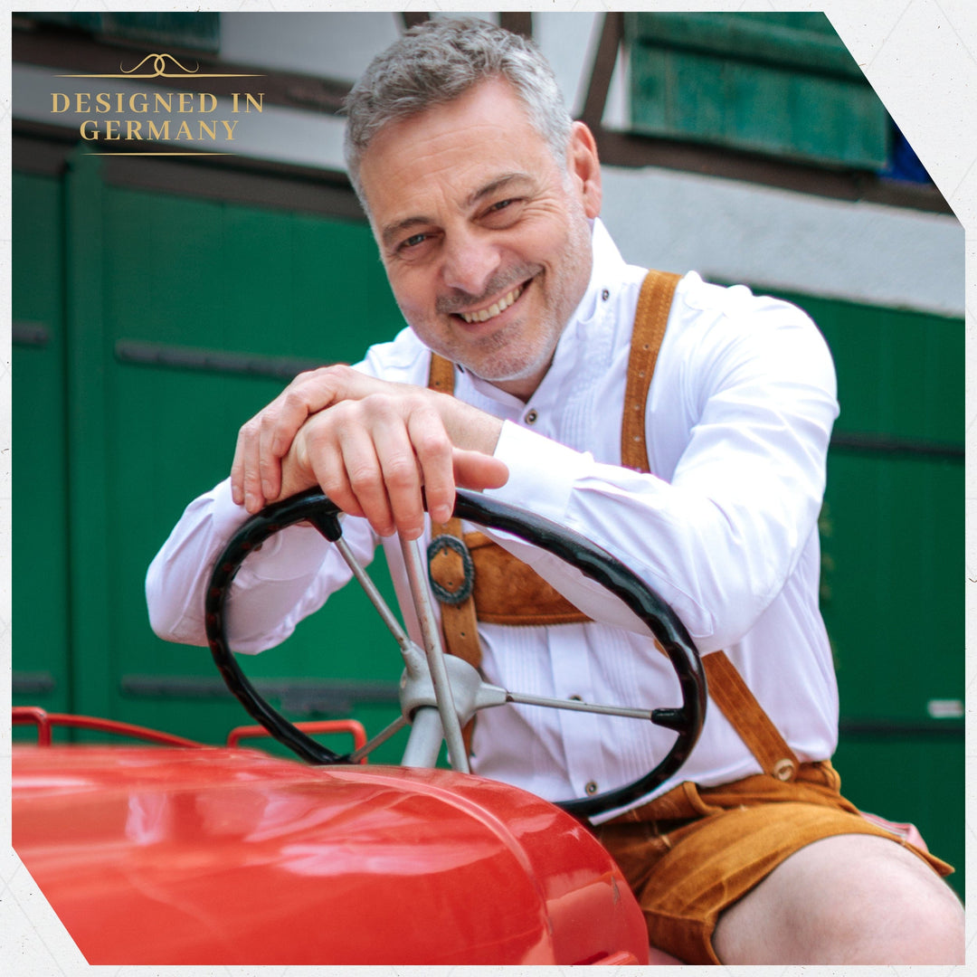 Trachtenhemd Herren | Weißes Hemd für Lederhosen, Oktoberfest, Volksfeste und traditionelle Trachten-Outfits