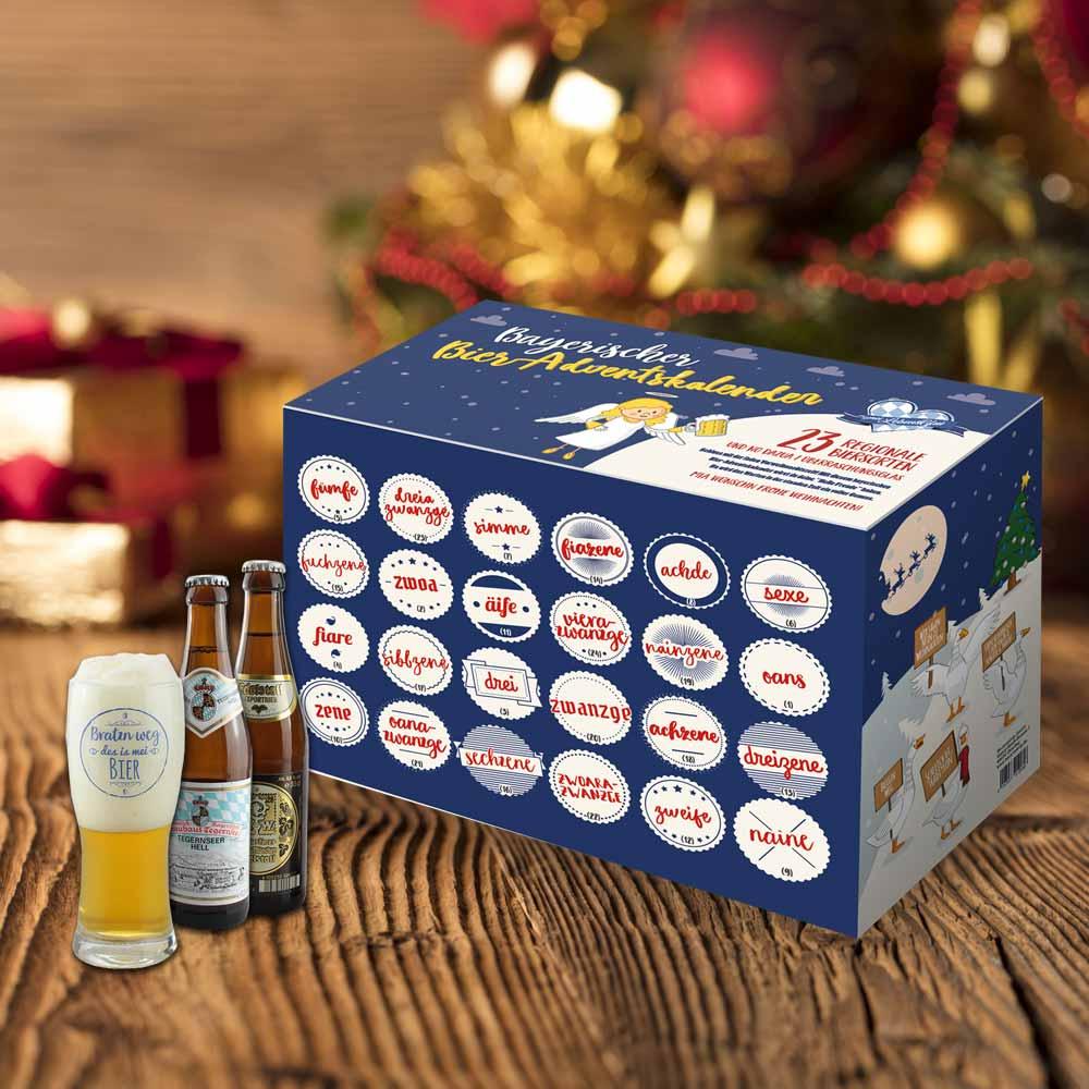 Bier Adventskalender | Bayerischer Bierkalender mit 23 Bierspezialitäten und Bierglas