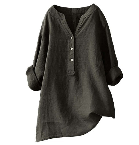 Damen Casualkleid mit V-Ausschnitt &amp; verstellbaren Ärmeln | Lockerer Schnitt | Leichtes Alltagskleid