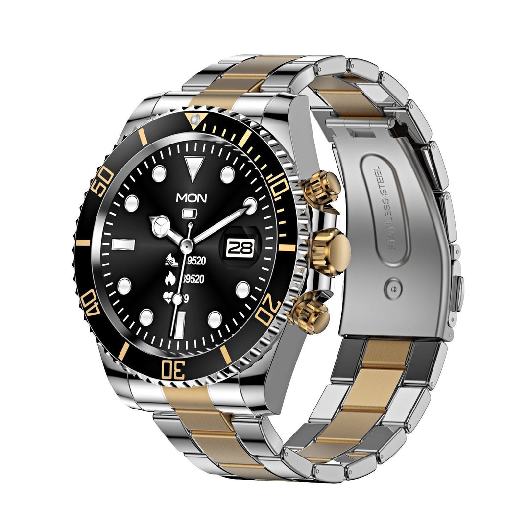 Montre connectée écran HD 1,28 pouce | Lunette rotative &amp; appels Bluetooth | Fréquence cardiaque, sommeil, modes sport, bracelet acier inoxydable
