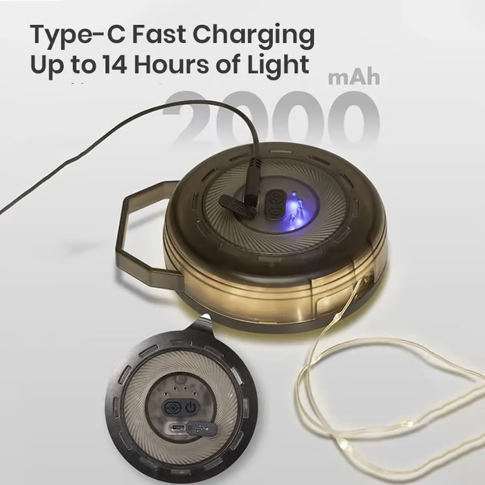 Tangle-free camping lamp with retractable cable | USB-C rechargeable, IPX4 | 14 hours lighting time &amp; 3 modes