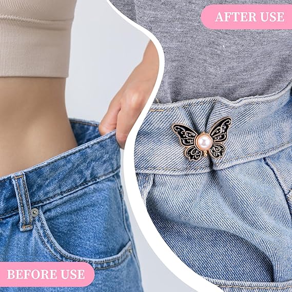 Clip per abbigliamento con design a farfalla per vita e fissaggio bottoni | Senza cuciture, chiusura resistente | Riutilizzabile e antiruggine | 4,1 cm | 7 colori