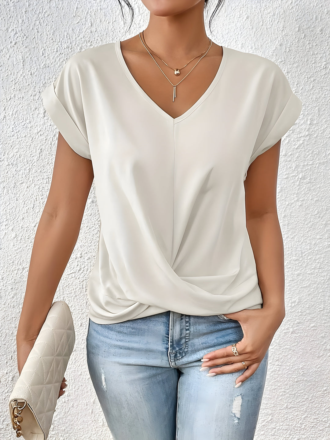 Damen V-Ausschnitt T-Shirt mit lockerer Passform | Leichtes Basic-Shirt für Alltag und Freizeit | Größen S-2XL