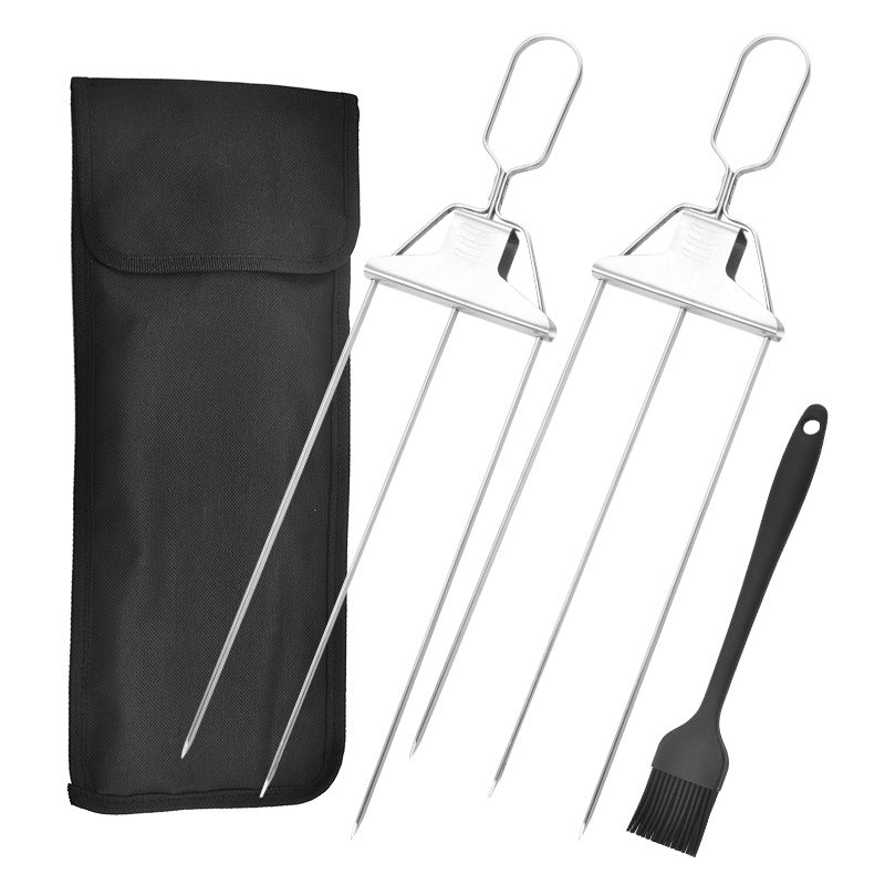 Edelstahl Grillspieße mit 9 Zinken – BlazeTrio für gleichmäßiges Garen von Fleisch, Fisch &amp; Gemüse | Spülmaschinenfest | inkl. Oxford-Tasche