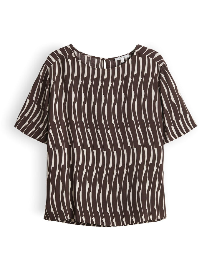Damen Bluse | Loose-Fit-Bluse mit U-Boot-Ausschnitt, Kurzarm und grafischem Muster