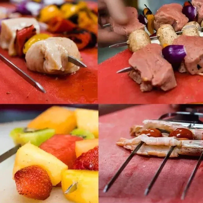 Edelstahl Grillspieße mit 9 Zinken – BlazeTrio für gleichmäßiges Garen von Fleisch, Fisch &amp; Gemüse | Spülmaschinenfest | inkl. Oxford-Tasche