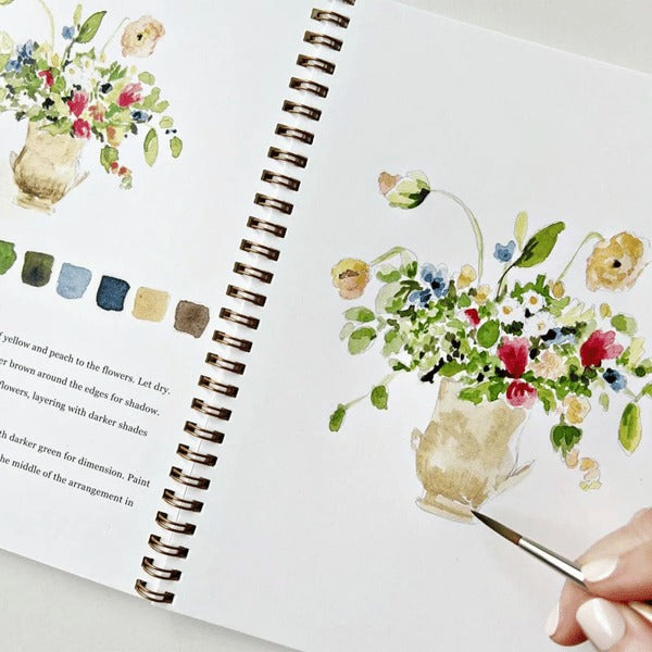 Cahier de travail aquarelle pour débutants | 12 motifs avec guide étape par étape | Papier 120 lb, 6,5"×9", mélange et peinture
