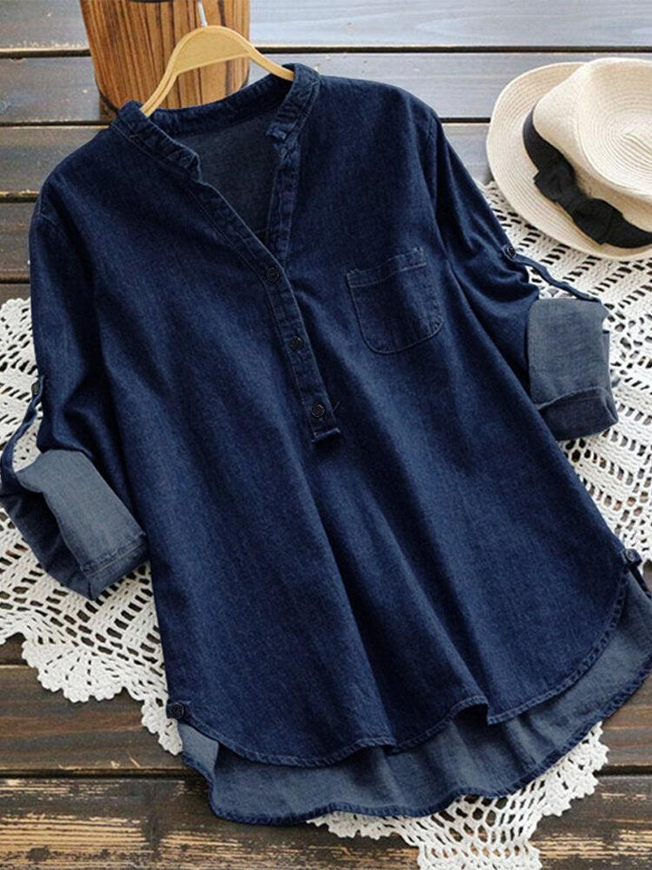 Denim Blouse for Women | Adjustable Sleeves &amp; Casual Chic | Versatile Top for Everyday &amp; Leisure