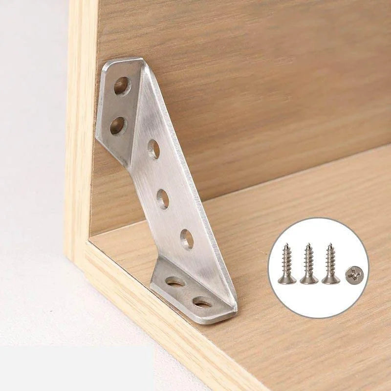 Edelstahl Möbelwinkel zur Verstärkung wackeliger Möbel – IronCoreEdge | Gebürstete Oberfläche, abgerundete Kanten | Universal für Holz &amp; Metall