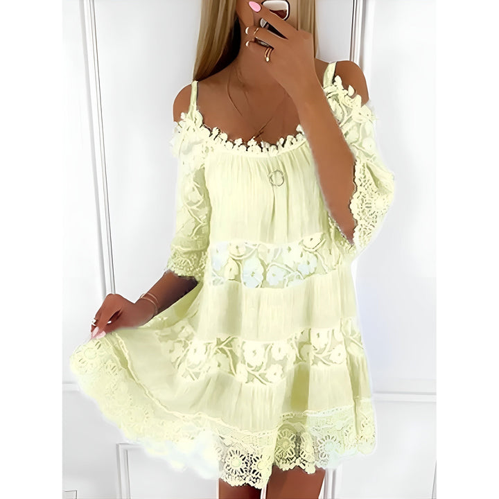 Damen Spitzenkleid Schulterfrei | Elegantes Off-Shoulder Kleid mit Halbärmeln | Festliches Kleid für besondere Anlässe