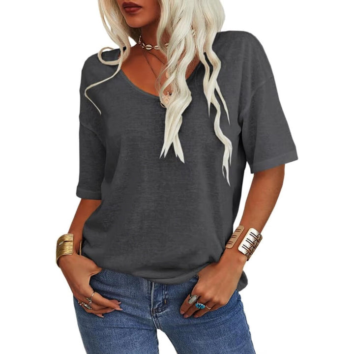 Damen V-Ausschnitt T-Shirt mit längeren Ärmeln | Lockerer Schnitt, blickdicht &amp; luftig | Sommer Shirt S–5XL