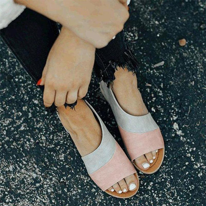 Damen Sandalen zweifarbig mit Cut-outs | Gepolsterte Innensohle &amp; offene Spitze | Zalirith Sommersandalen