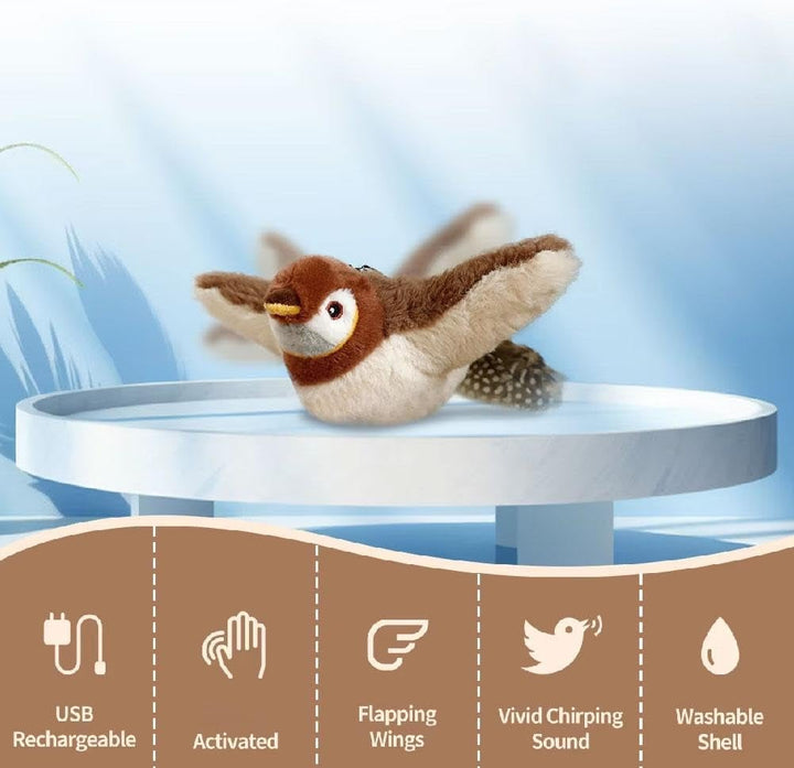 Interaktives Katzenspielzeug mit flatternden Flügeln | Bewegungssensor &amp; Vogelgeräusche | USB-aufladbar 25 x 22 cm