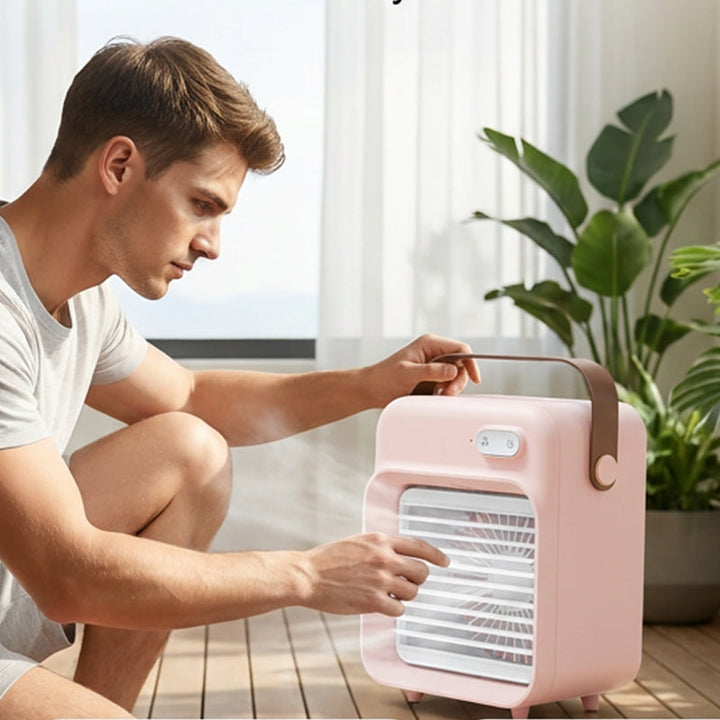 Tragbarer Mini-Luftkühler mit Sprühnebel | Wiederaufladbarer 2400 mAh Ventilator | 3 Geschwindigkeitsstufen