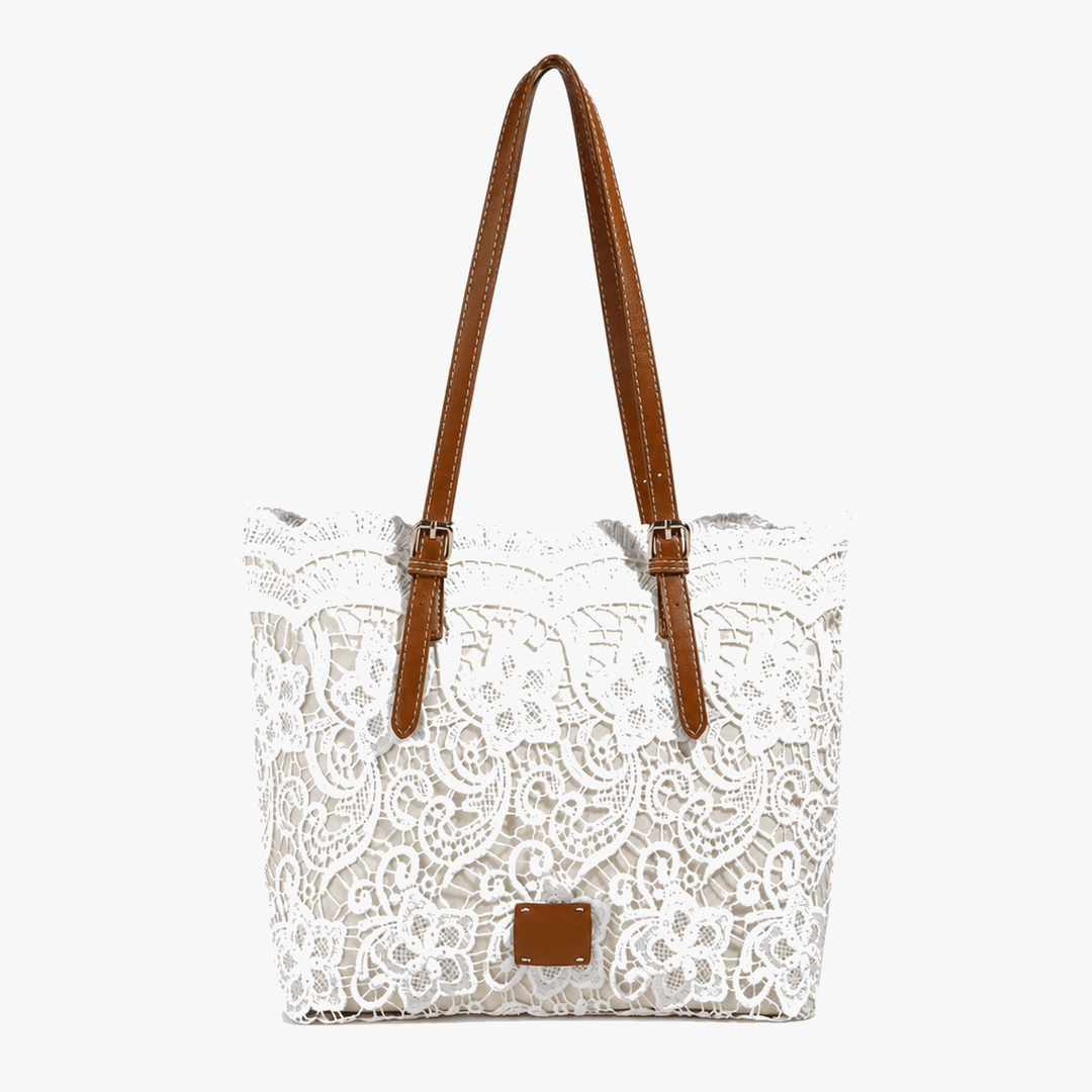 Damen Schultertasche mit Blumenmuster-Spitze | Geräumige Tote Bag mit verstellbaren Trägern &amp; Magnetverschluss