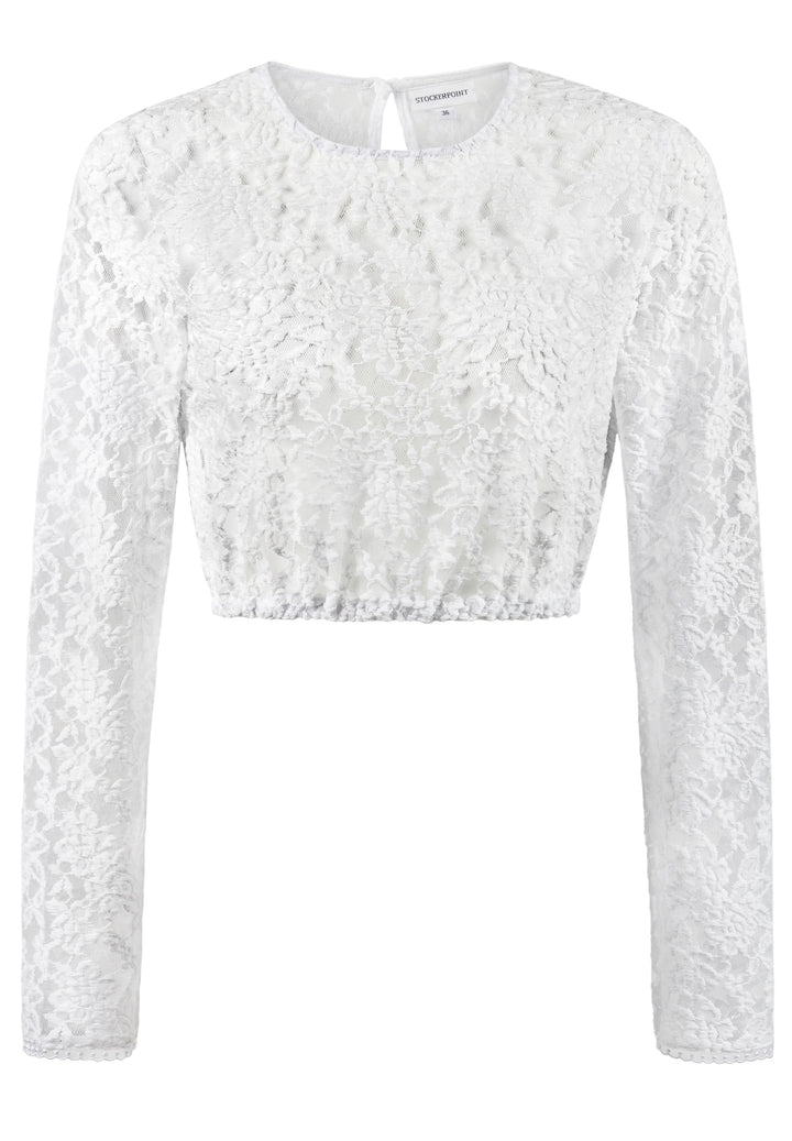 Dirndlbluse Damen | Langärmelige Spitzenbluse mit floralem Muster und elastischer Passform für Dirndl und Trachten