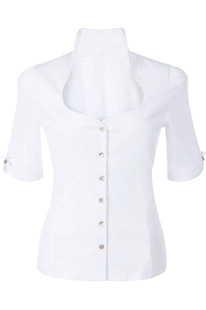 Trachtenbluse Damen | Weiße figurbetonte Damenbluse mit klassischem Schnitt für Dirndl und Trachten-Outfits