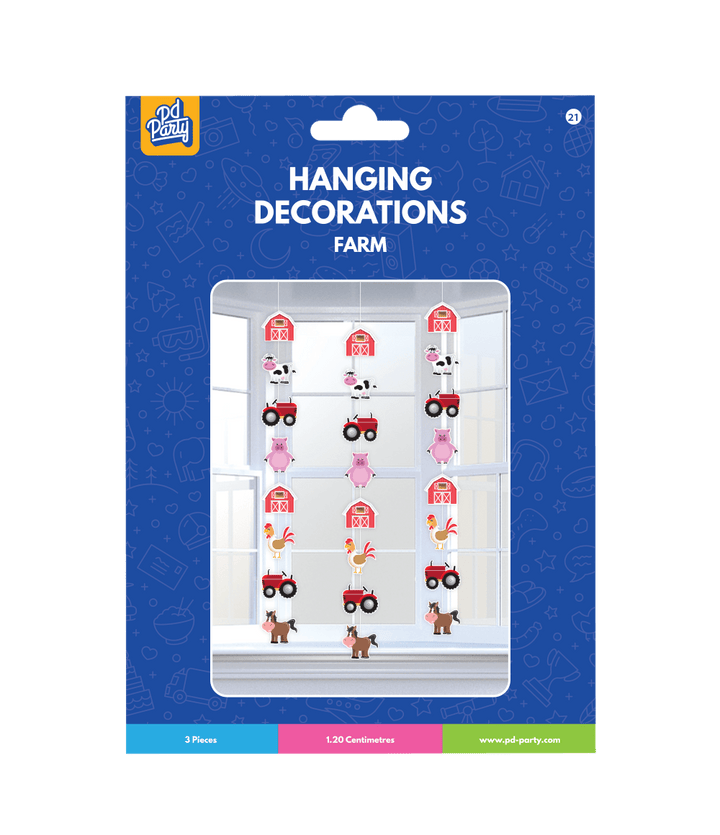 Hängedekoration Bauernhaus 3er-Set | Mehrfarbige Papierdeko 120 cm lang zum Aufhängen für Feste und Feiern