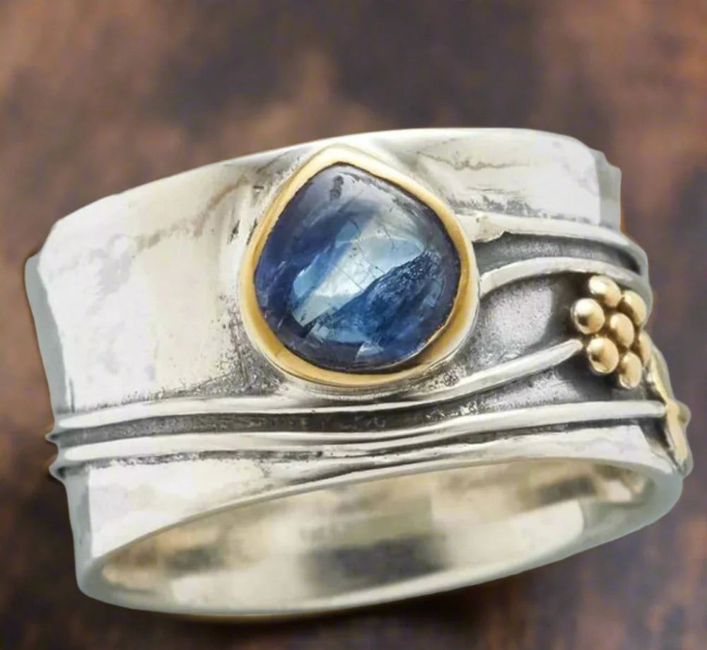 Boho meditation ring with gemstones | Rotatable anti-stress ring look | Radiant finish, versatile to combine
